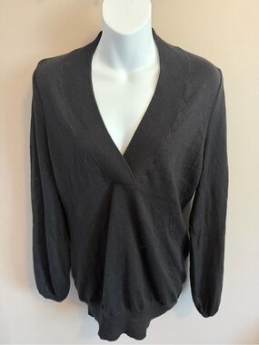 Trina Turk Black Merino Wool Deep V-Neck Sweater M